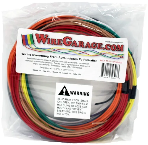 Cable trenzado XLPE de alta temperatura GXL Cross-Link, 16 AWG, GA, calibre, SAE J1128, automotriz, motocicleta, eléctrico, 10 pies cada uno de 12