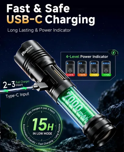 Miniatura 5 de Linternas de alto lúmenes 100000 USB C recargables – Paquete de 2, LED brillante de 30 W y luz roja COB, largo alcance y ajustable, larga duración