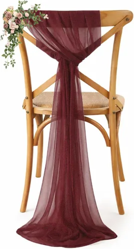 Miniatura 11 de VDS Paquete de 25, Rojo Manzana, Lazos de Gasa para Sillas con Bordado de Chiffon, Funda para Silla con Moño en la Parte Posterior, Ideal