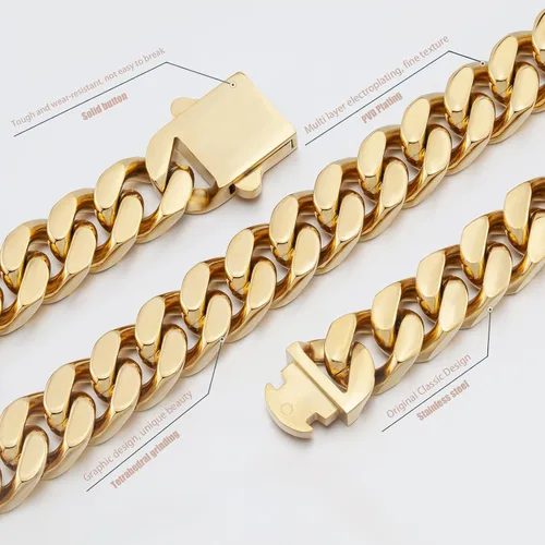 Miniatura 4 de GUQILA Pulsera de eslabones cubanos para hombre, 0.315in0.394in0.472in, pulseras de cadena de eslabones cubanos chapados en oro de 18 quilates