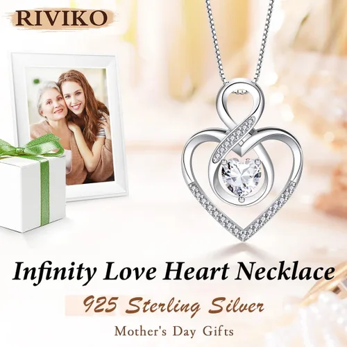 Miniatura 88 de RIVIKO Collar con símbolo de corazón infinito para mujer, plata de ley 925, delicado colgante de corazón para el día de San Valentín, día