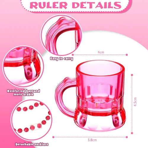 Miniatura 2 de 20 vasos de chupito de color rosa intenso en collar de cuentas, vasos de chupito de plástico reutilizables de 1 onza con asa para adultos