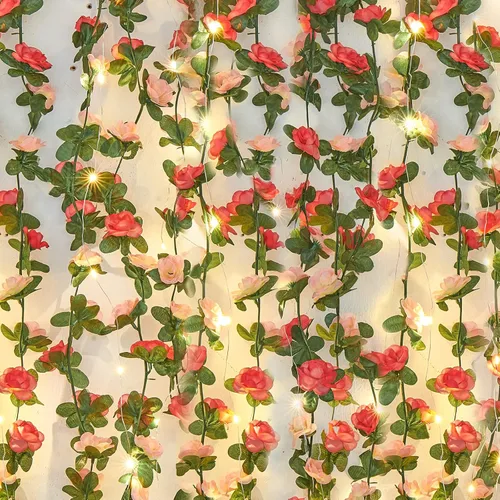Miniatura 12 de MARTINE MALL Guirnalda de Flores – 5 hebras de 41 pies de enredaderas de rosas para decoración de dormitorio, guirnalda floral de rosas azules