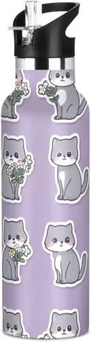 Miniatura 17 de Art Exotic Shorthair Cats Pink Double Wall Vacuum Insulated Bottles Water Bottles With Straws Leak-proof BPA-Free Leak Proof for Gym Sports