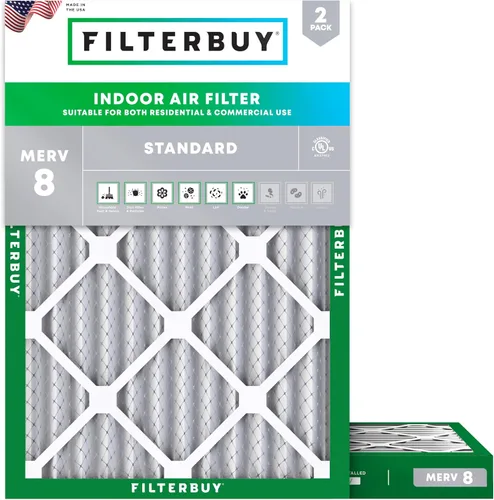 Filterbuy 10x17x2 Filtro de aire MERV 8 Defensa Esencial contra el Polvo y las Alergias (2 unidades), Filtros exteriores plegados electrostáticos