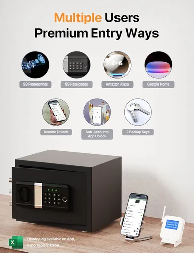 Miniatura 7 de FORFEND Smart Home Safe Caja de seguridad WiFi con aplicación de bloqueo/alarma Comando de voz, alarma de secuestro, detección de manipulación