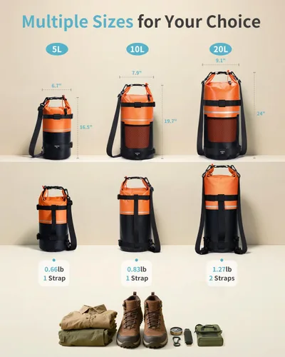 Miniatura 2 de ECOHUB - Bolsa seca impermeable para mujeres y hombres, 5 L/10 L/20 L, ligera, con tapa enrollable, mochila de almacenamiento seca para viajes