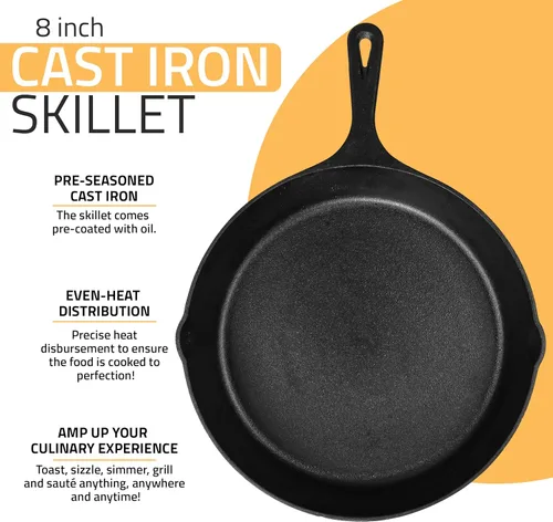 Miniatura 4 de Utopia Kitchen Sartén de hierro fundido de 8 pulgadas, sartén de chef de hierro fundido, sartén precurado, utensilio de cocina seguro para parrilla