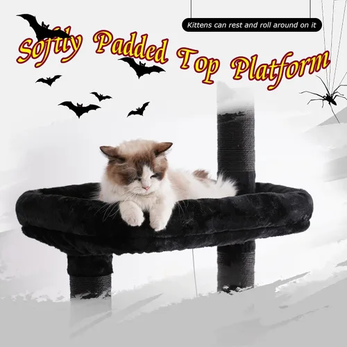 Miniatura 5 de Hey-brother Árbol gótico para gatos, de 98.4 a 110.2 pulgadas, de piso a techo, altura ajustable, torre de escalada alta para gatos grandes