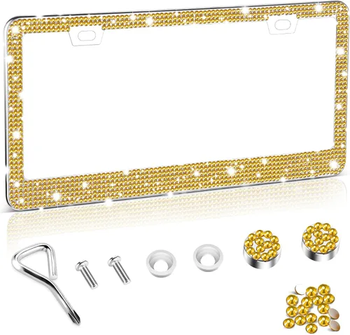 Miniatura 21 de Amiss Marco de matrícula brillante para mujer, 1 paquete de diamantes de imitación hecho a mano de cristal de acero inoxidable de alta calidad, Negro
