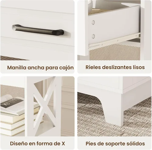 Miniatura 6 de Juego de 2 mesitas de noche altas, mesa auxiliar con 2 cajones, mesita de noche moderna, mesa auxiliar de madera, mesa estrecha de cabecera