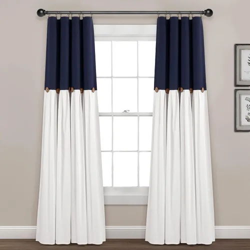 Miniatura 32 de Lush Decor - Cortinas de lino con botones de estilo granja, panel individual, diseño plisado de dos tonos de 40 pulgadas de ancho x 108 pulgadas