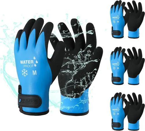 Miniatura 13 de DULFINE Guantes de trabajo 100% impermeables para hombres y mujeres, agarre recubierto de látex de espuma, paquetes múltiples térmicos de invierno