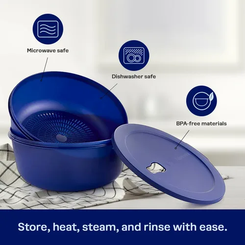 Miniatura 3 de Tupperware Store Serve & Go CrystalWave - Cuenco con Colador y Ventilación, para Preparar, Refrigerar y Recalentar Comidas, Apto para Lavavajillas