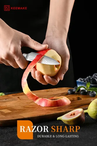 Miniatura 3 de KEEMAKE Cuchillo mondador de 3.5 pulgadas - Cuchillo de fruta ultra afilado de acero inoxidable con alto carbono, cuchillos pequeños de cocina