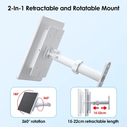 Miniatura 5 de Panel Solar de 6W para Ring Spotlight Cam Battery y Stick Up Cam Battery, Cargador Solar de Alta Eficiencia con Soporte Retráctil Ajustable de 360°