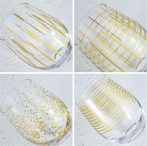 Miniatura 5 de Joeyan Copas de Vino Sopladas a Mano sin Tallo con Puntos Dorados, Espumas, Rejillas y Rayas para Vino Tinto y Blanco, Grandes Tazas de Bebida