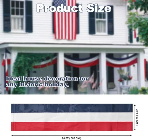 Miniatura 2 de Decoraciones patrióticas para interiores y exteriores, 2 x 20 pies, pancartas de rayas rojas, blancas y azules, decoraciones patrióticas de Estados