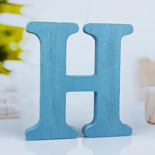 Miniatura 15 de Letras de madera azul rústica de 6 pulgadas, letras de madera sin terminar para decoración de pared, letras azules retro de pie, decoración