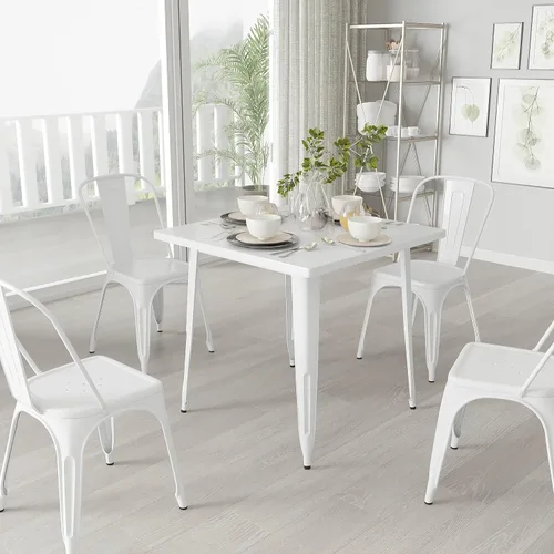 Miniatura 13 de Merrick Lane Nash - Mesa de comedor para interiores y exteriores, acabado con recubrimiento en polvo negro, parte superior cuadrada de 31.5