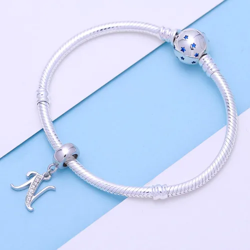 Miniatura 4 de SoulBeads - Colgantes de plata fina 0,925 de letra inicial, alfabeto A-Z. Dije con cristales compatibles con brazaletes europeos