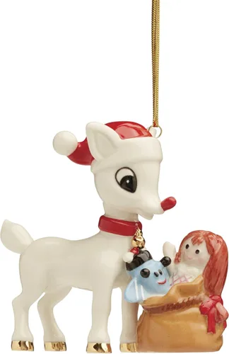 Miniatura 8 de Adornos de Lenox, adorno navideño de Rudolph y el elefante solitario, porcelana con acentos dorados y cordón para colgar para decoración del árbol
