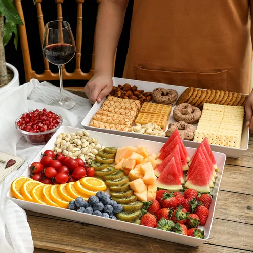 Miniatura 7 de 3 paquetes, 40 x 28 centímetros Bandejas grandes blancas reutilizables de plástico para servir galletas, aperitivos, charcutería, bocadillos