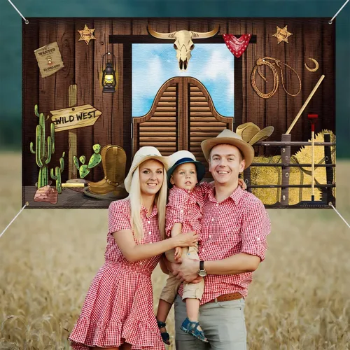Miniatura 5 de Decoraciones de fiesta occidental, 70.8 x 43.3 pulgadas, fondo grande de vaquero con temática occidental, decoración rústica del salvaje oeste