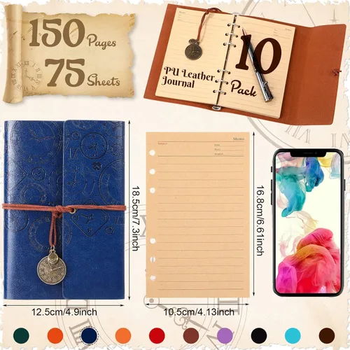 Miniatura 2 de Glenmal Paquete de 10 cuadernos de piel sintética recargables, diario de escritura de viaje, diario vintage, regalo de Navidad para mujeres