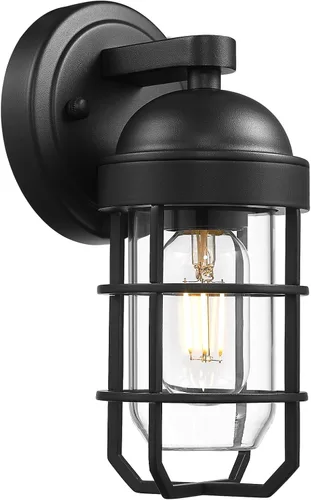 Miniatura 11 de Emliviar Lámpara de pared para exterior estilo casa de campo, lámpara de pared exterior clásica, jaula de metal industrial náutica con vidrio