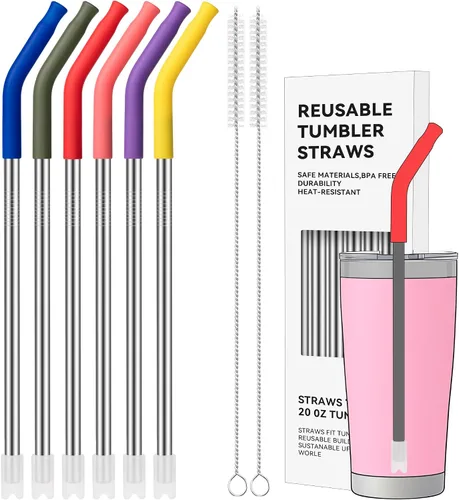 Miniatura 29 de Pajitas de Metal Rectas de 40 oz para Vaso Stanley de 40 oz, 6 Piezas Pajitas de Metal Reutilizables de Acero Inoxidable para Beber con Puntas de 2