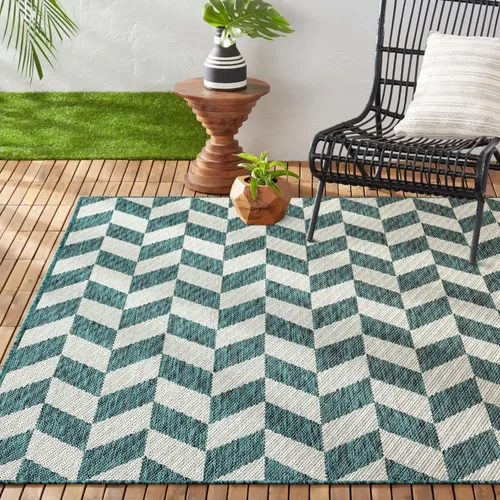 Miniatura 11 de Nicole Miller New York Patio Country Calla - Alfombra contemporánea de espiga para pasillo de interiores y exteriores, azul/gris, 1 pie y 9 pulgadas