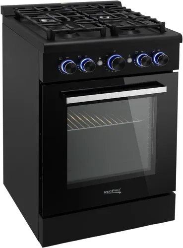 RecPro Estufa RV | Cocina de gas independiente de acero inoxidable o negro de 24 pulgadas | 12000 BTU | 4 quemadores | 4 patas de nivelación |