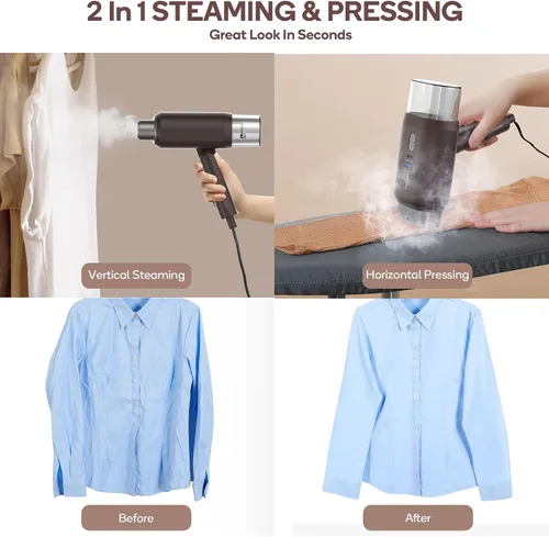 Miniatura 4 de Newbealer Pro Business Travel Steamer, 1200 W de doble voltaje, 6.1 fl oz (marrón) Foldable & 20s Fast Heat, 360° Anti-Spill Garment Steamer