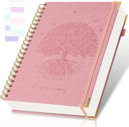 Miniatura 14 de Cuaderno de espiral, cuaderno con renglones universitarios, A5, diarios de cuero de 300 páginas para escribir, cuadernos de tapa dura de 5.7" x 8.5