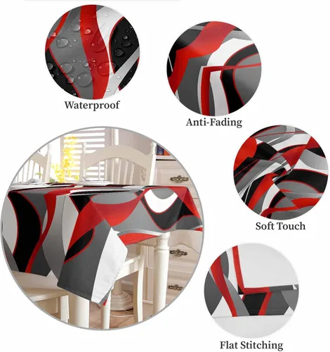 Miniatura 6 de Mantel rectangular impermeable, lavable, con líneas abstractas 3D en color negro, a prueba de aceite, para cocina, comedor, fiesta, vacaciones