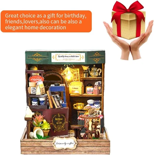 Miniatura 8 de Kit de rincón de libros, kit de casa en miniatura con LED, rompecabezas de madera 3D para adultos, kit de construcción de casa de muñecas, kit