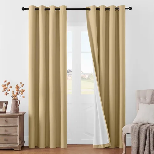 Miniatura 12 de Joydeco Cortinas opacas de lino para dormitorio, con ojales de 90 pulgadas de largo, cortinas resistentes para sala de estar, cortinas con Verde