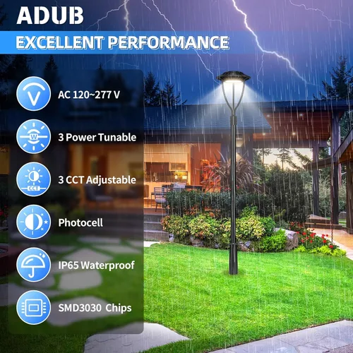 Miniatura 2 de ADUB Luz de poste LED con fotocélula de 60 W, 48 W, 36 W, luces superiores de poste de 3000 K, 4000 K, 5000 K, potencia ajustable y CCT, lámpara