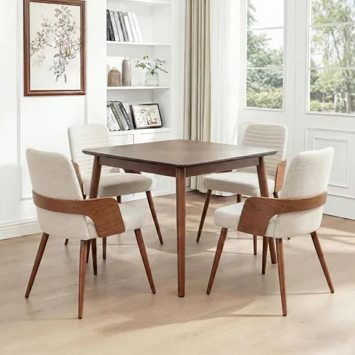 Miniatura 22 de Sillas de comedor, sillas de cocina modernas de mediados de siglo, sillas decorativas tapizadas de tela beige, patas de metal, sillas de escritorio