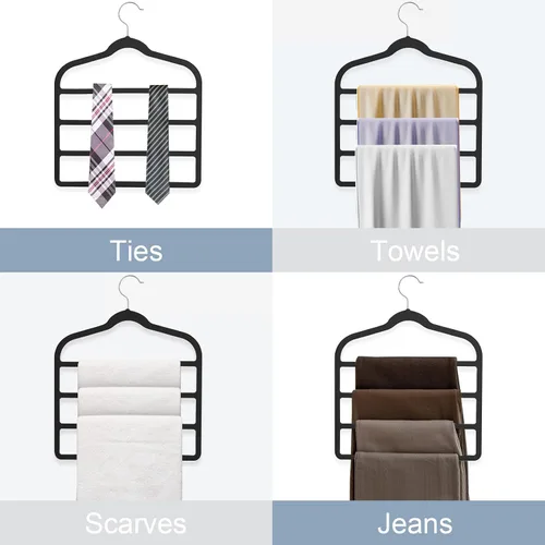 Miniatura 4 de Tinfol Percha de terciopelo para pantalones que ahorra espacio, 4 perchas de terciopelo negro sin seda con gancho, perchas ultra finas de varios