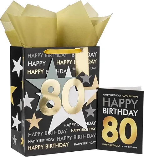 Miniatura 10 de Loveinside Bolsa de regalo de cumpleaños con papel de seda y tarjeta de felicitación para cumpleaños 40 – 10 x 5 x 13 pulgadas, 1 unidad, oro negro