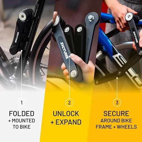 Miniatura 4 de SIGTUNA Candado plegable para bicicletas - Candado resistente de acero endurecido de 8mm con montaje fácil, bloqueo seguro y revestimiento