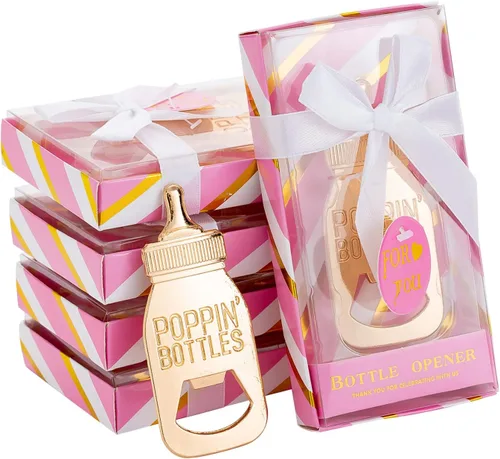 24 Abrebiberones Favores para Baby Shower, Regalos, Decoraciones, o Cajas de Regalo de Recuerdo para Invitados, Diseño Poppin para Bebés Niñas Rosa