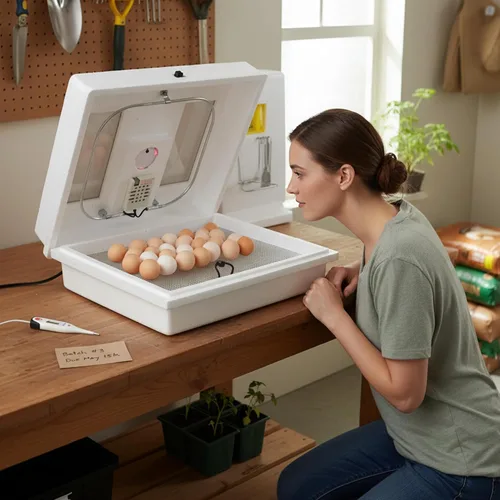 Miniatura 4 de Farm Innovators 2100 - Incubadora de aire inmóvil calentado para 4 docenas de huevos con higrómetro integrado, circuito de estado sólido y 2 Todavía