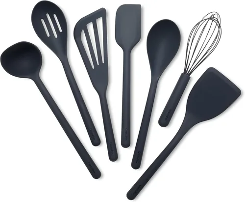 Miniatura 10 de GreenPan Juego de utensilios de cocina de silicona de 5 piezas, cuchara ranurada y sólida, volteador, espátula, batidor, herramientas de cocina Azul