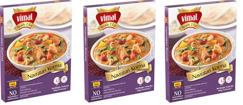 VIMAL Navratna Korma Instant Mix Vegetariano listo para comer sin conservantes y colores añadidos - 10.58 oz Paquete de 3