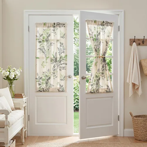 Miniatura 28 de MYSKY HOME Cortinas de lino para sala de estar, patrón de hojas, semitransparentes, cortinas verticales, decoración de estilo hawaiano, textura