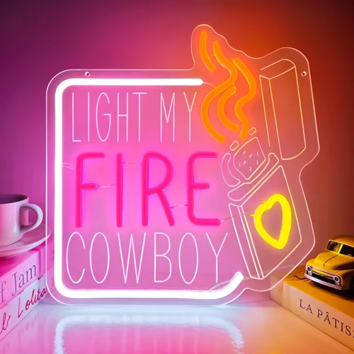Señal de neón COWBOY de LIGHT MY FIRE, letreros de neón para decoración de pared del Día de San Valentín, luces de neón acrílico regulables para