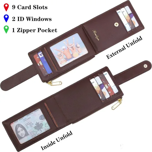 Miniatura 4 de Badiya Tarjetero para mujeres con RFID, carteras delgadas, plegables, tarjetero multifuncional, monedero